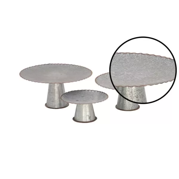 LITTON LANE Round Gray Iron Cake Stands with Copper Scalloped Edges (Set of 3)