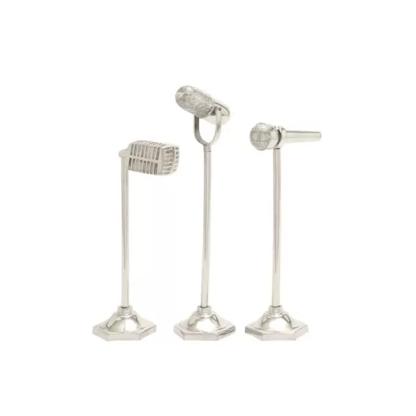 LITTON LANE Vintage Microphone Decorative Sculpture in Polished Silver (Set of 3)