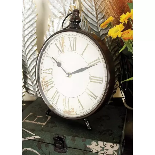 LITTON LANE 12 in. x 9 in. Vintage-Style Black Round Peg-Legged Table Clocks (Set of 4)