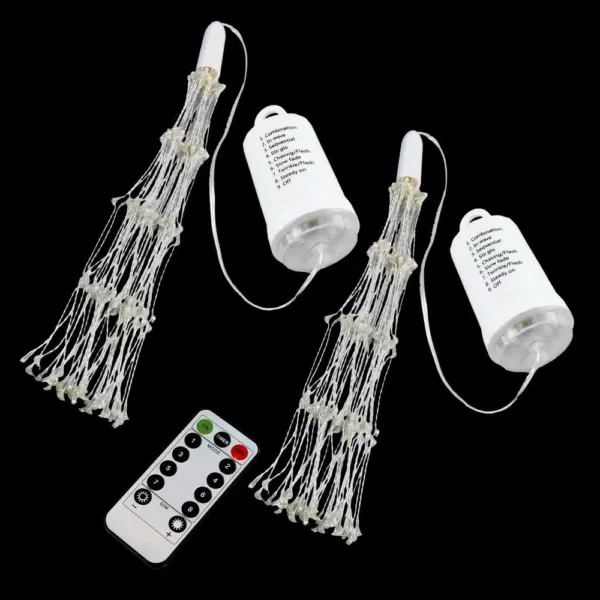 LUMABASE 200-Light Bulbs Warm White Battery Operated Starburst LED Lights with Remote Control (Set of 2)