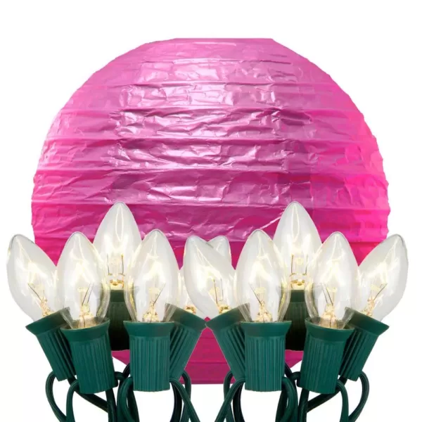 LUMABASE 10 in. 10-Light Fuchsia Paper Lantern String Lights