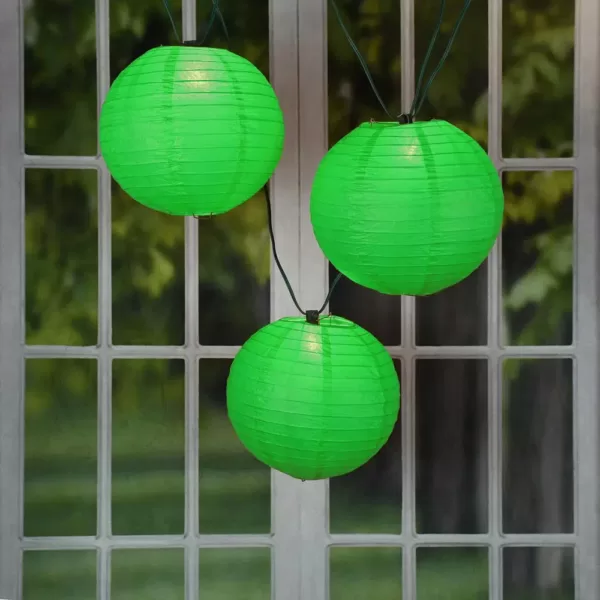 LUMABASE 10 in. 10-Light Green Paper Lantern String Lights