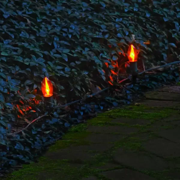 LUMABASE Electric Orange Halloween Pathway Lights with 8-Flame Effect Lights