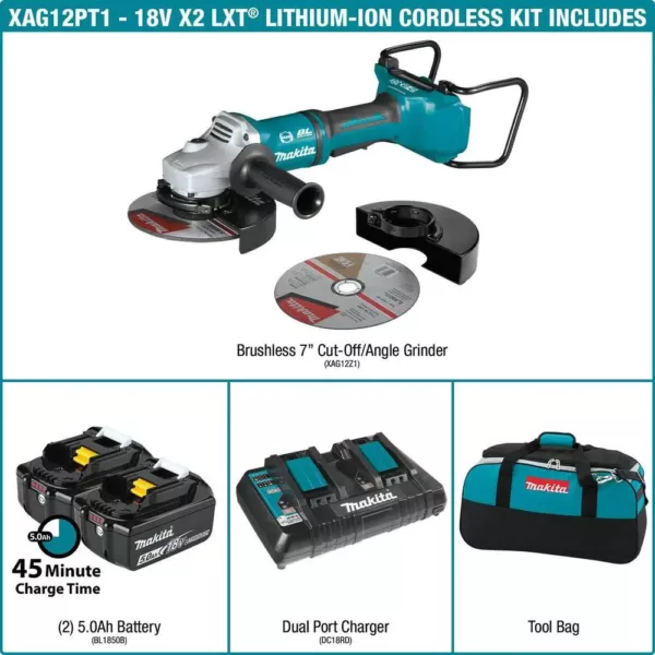 Makita 18-Volt 5.0Ah X2 LXT Lithium-Ion (36-Volt) Brushless Angle Grinder Kit