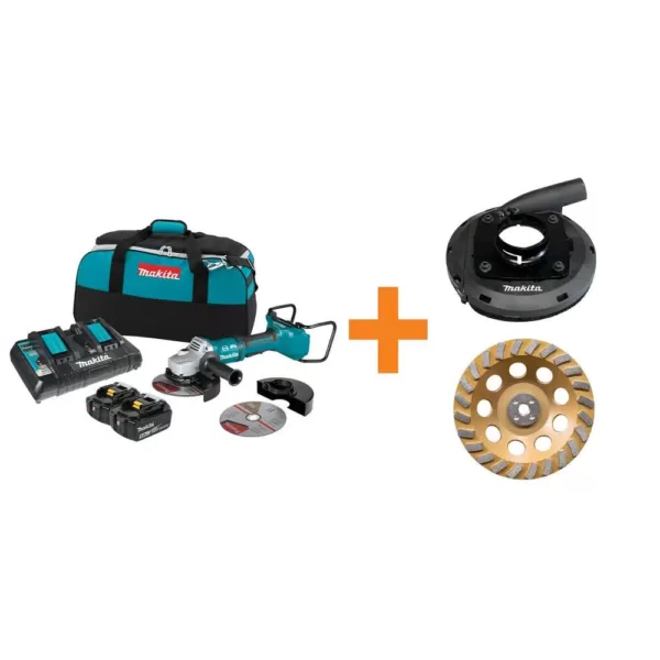 Makita 18V X2 LXT Brushless Cordless 7 in. Angle Grinder Kit 5.0Ah w/Bonus 7 in. Dust Extraction Shroud, 7 in. Diamond Wheel