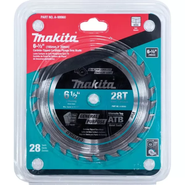 Makita 6-1/2 in. 28T Wood Carbide-Tipped Cordless Plunge Saw Blade