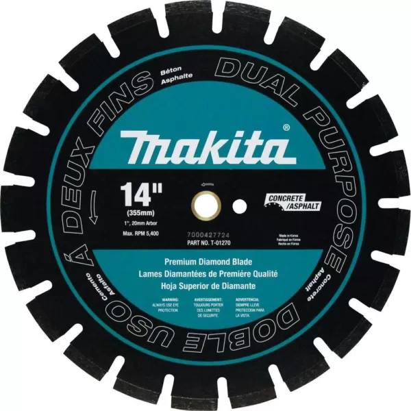 Makita 14 in. 73 cc Gas Saw with Bonus 14 in. Blade Diameter Segmented, Dual Purpose