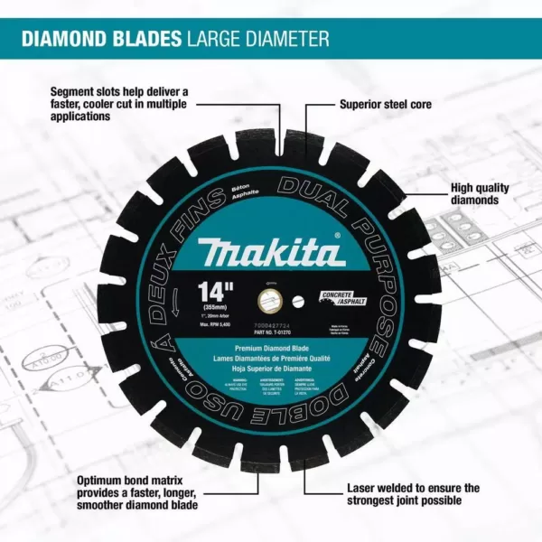 Makita 14 in. 73 cc Gas Saw with Bonus 14 in. Blade Diameter Segmented, Dual Purpose