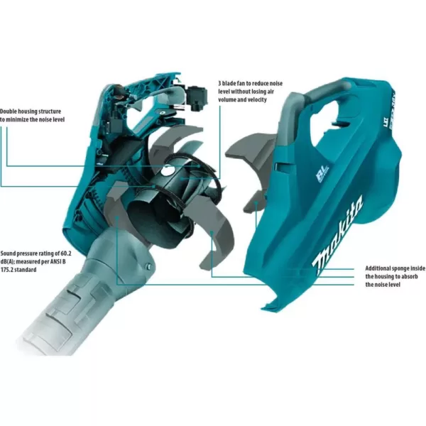 Makita 18-Volt X2 (36V) LXT 473 CFM 120 MPH Brushless Cordless Blower Kit with 4 Batteries (5.0Ah) with Flat End Nozzle, XBU02Z