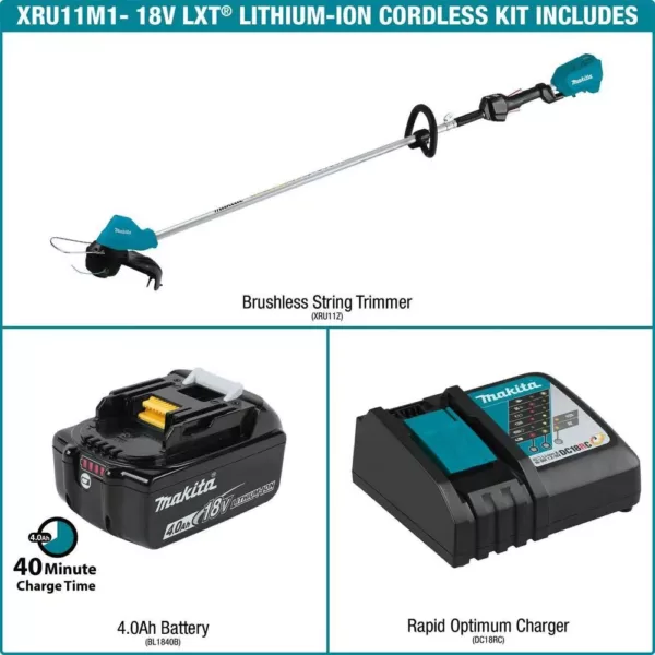 Makita 18-Volt LXT Lithium-Ion Brushless Cordless String Trimmer Kit with (1) Battery 4.0Ah and Charger