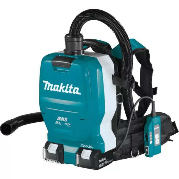 Makita 18-Volt X2 LXT Lithium-Ion (36V) Brushless 1/2 Gal. HEPA Filter Backpack Dry Dust Extractor Kit, AWS Capable (5.0 Ah)