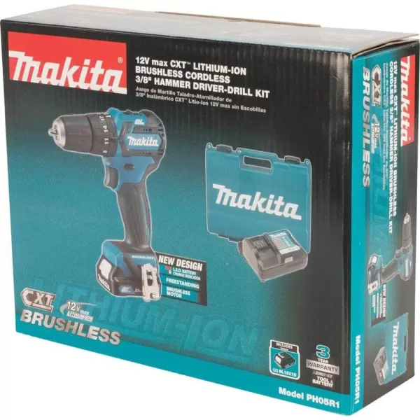 Makita 12-Volt Max CXT Lithium-Ion 3/8 in. Brushless Cordless Hammer Driver-Drill Kit w/ (2) Batteries(2Ah), Charger, Hard Case