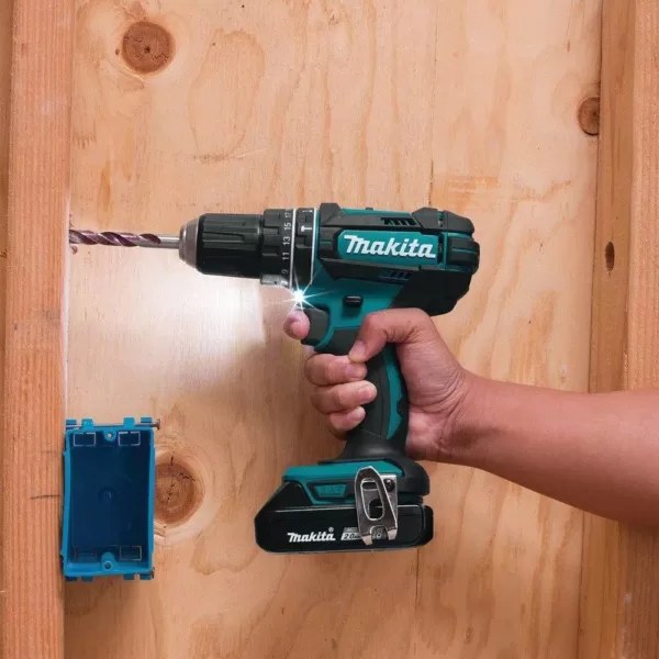 Makita 18-Volt Lithium-Ion 1/2 in. Compact Cordless Hammer Driver Drill Kit with two Batteries (2.0 Ah), Charger and Hard Case