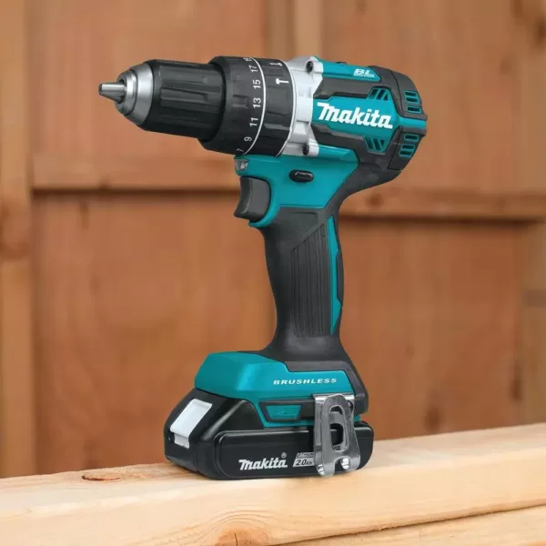 Makita 18V LXT Lithium-Ion Compact Brushless Cordless 1/2 in. Hammer Driver-Drill Kit with (2) 2.0Ah Batteries, Charger and Bag