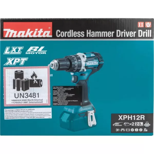 Makita 18V LXT Lithium-Ion Compact Brushless Cordless 1/2 in. Hammer Driver-Drill Kit with (2) 2.0Ah Batteries, Charger and Bag