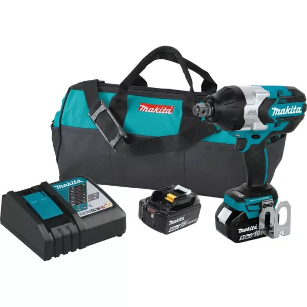 Makita 18-Volt LXT Lithium-Ion Brushless Cordless High Torque 3/4 in. Square Drive Impact Wrench With (2) Batteries 5.0Ah, Bag