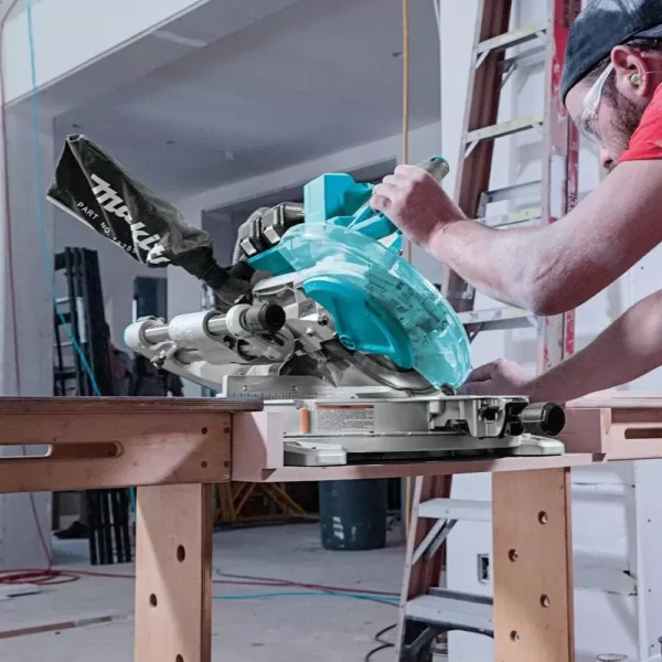 Makita 18-Volt Lithium-Ion Brushless Cordless 10 in. Dual-Bevel Sliding Compound Miter Saw and Compact Folding Miter Saw Stand