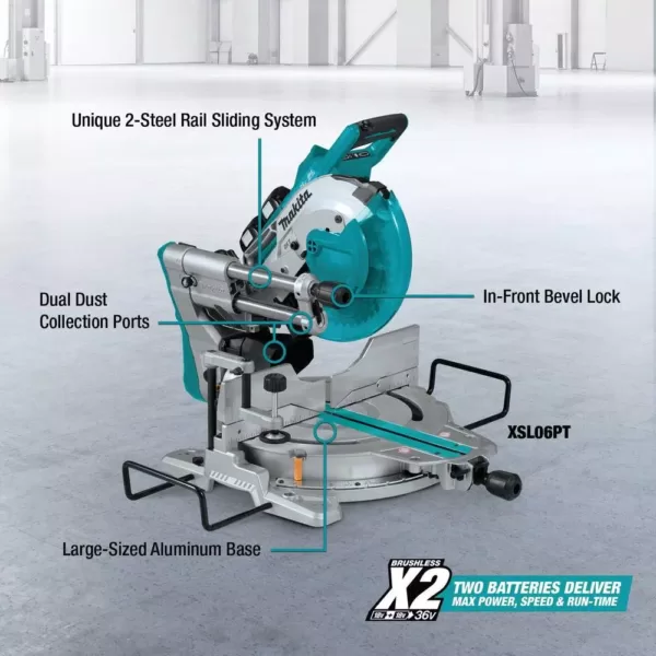 Makita 18-Volt X2 LXT Lithium-Ion Brushless Cordless 10 in. Dual-Bevel Sliding Compound Miter Saw 5.0 Ah with BONUS Router