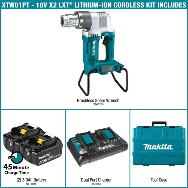 Makita 18-Volt X2 LXT Lithium-Ion 36-Volt Brushless Cordless Shear Wrench Kit 5.0 Ah