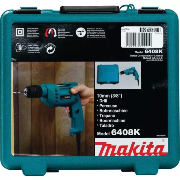 Makita 4.9 Amp 3/8 in. Corded Low Noise (79dB) Variable Speed Drill with Keyless Chuck and Hard Case