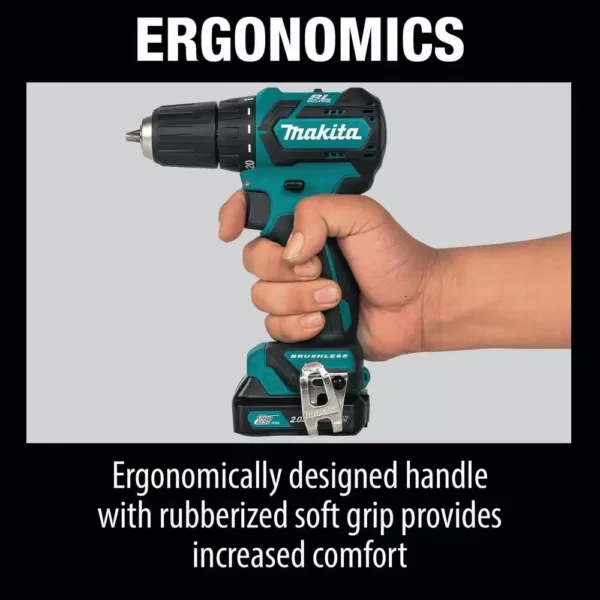 Makita 12-Volt Max CXT Lithium-Ion 3/8 in. Brushless Cordless Driver Drill Kit with (2) Batteries (2.0 Ah), Charger, Hard Case