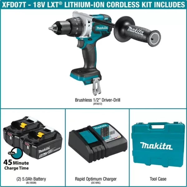 Makita 18-Volt LXT Lithium-Ion Brushless Cordless 1/2 in. Driver Drill Kit 5.0Ah