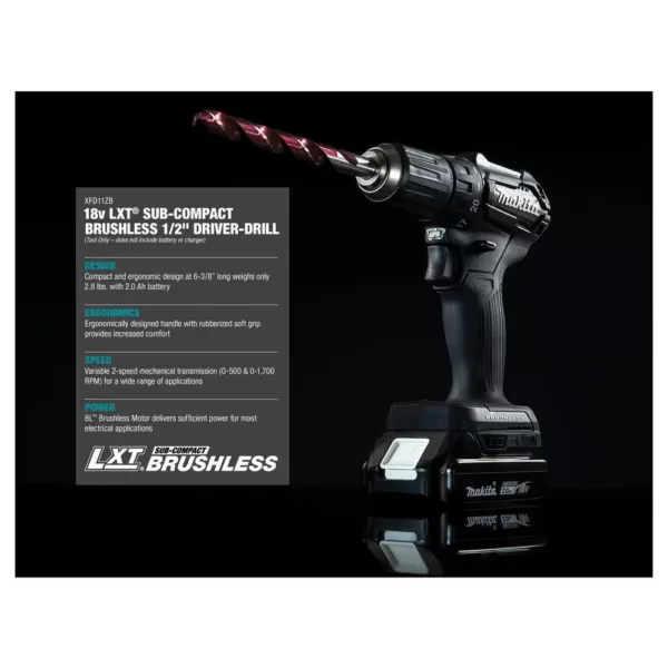 Makita 18-Volt LXT Lithium-Ion Sub-Compact Brushless Cordless 1/2 in. Driver Drill (Tool Only)