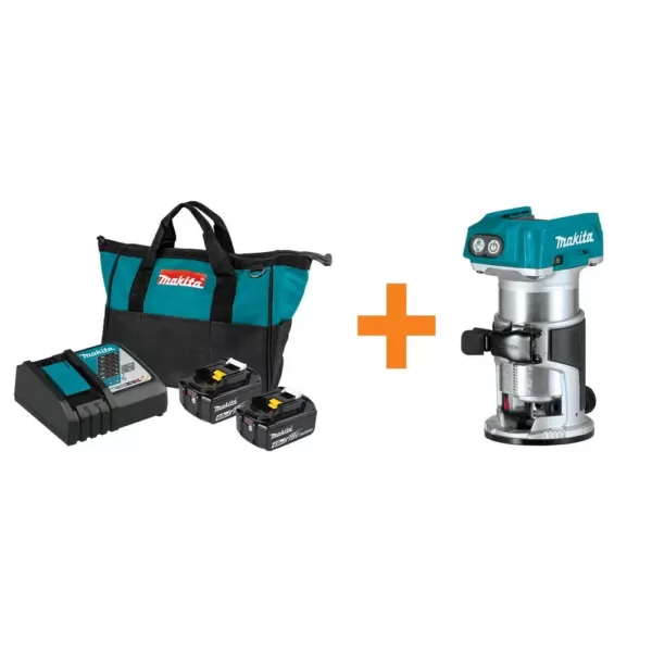 Makita 18-Volt LXT 4.0 Ah Battery and Rapid Optimum Charger Starter Pack with Bonus 18-Volt LXT Brushless Compact Router