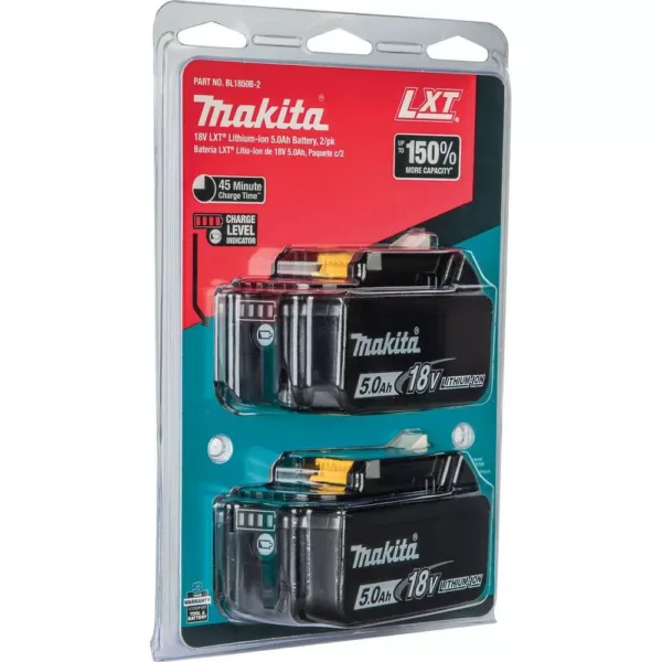 Makita 18-Volt LXT Lithium-Ion High Capacity Battery Pack 5.0 Ah with LED Charge Level Indicator (2-Pack)