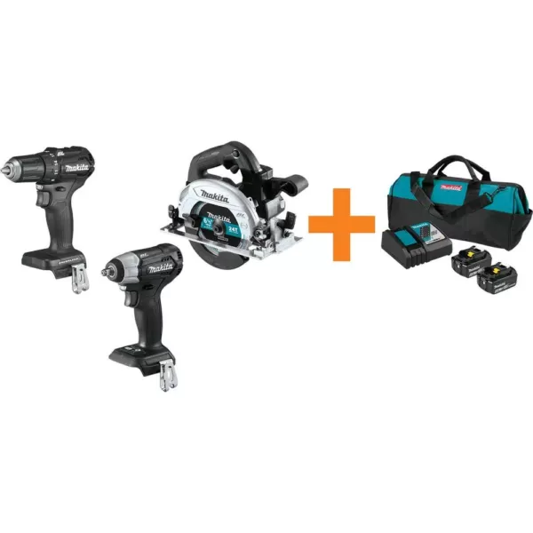 Makita 18V LXT Sub-Compact Brushless 1/2 in. Driver Drill, Impact Wrench and 6-1/2 in. Circ Saw with bonus 18V LXT Starter Pack