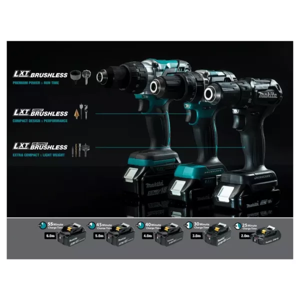 Makita 18V LXT Sub-Compact Brushless 1/2 in. Driver Drill, Impact Wrench and 6-1/2 in. Circ Saw with bonus 18V LXT Starter Pack