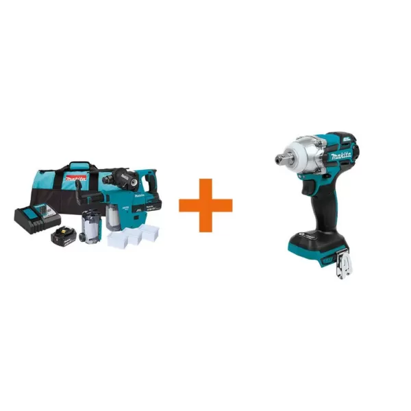 Makita 18-Volt LXT 1 in. Brushless SDS-Plus Rotary Hammer kit w/HEPA Attachment 5.0Ah with Bonus 18V LXT 1/2 in. Impact Wrench