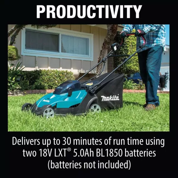 Makita 17 in. 5.0 Ah 18-Volt X2 (36-Volt) LXT Lithium-Ion Cordless Walk Behind Push Lawn Mower Kit