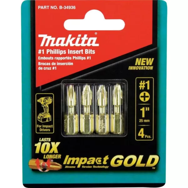 Makita Impact GOLD #1 Philips Steel Insert Bit (4-Piece)