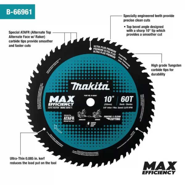 Makita 10 in. 60T Carbide-Tipped Max Efficiency Miter Saw Blade