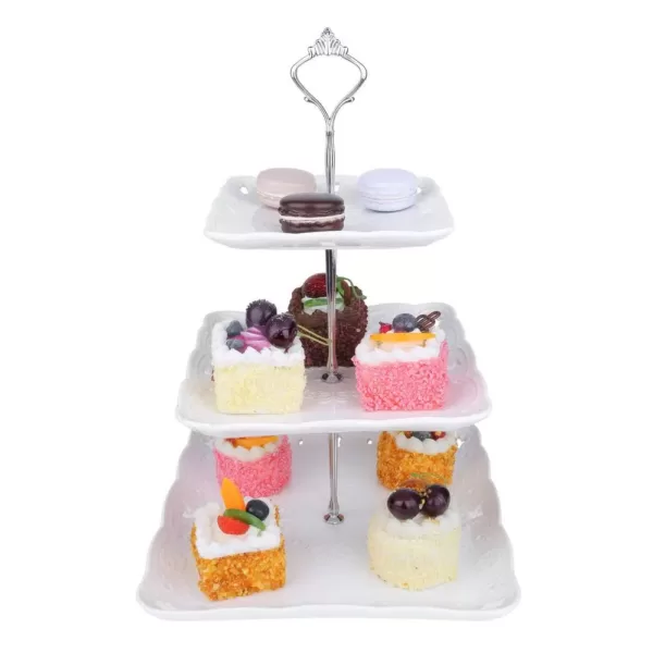 MALACASA 3-Tiered White Cupcake Tower Stand Square Tiered Serving Tray Dessert Stand