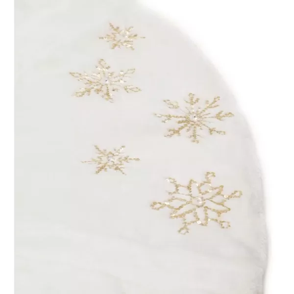 Manor Luxe 56 in. Snowflake Sequin Soft Plush Furry Light Up Round Christmas Tree Skirt in White