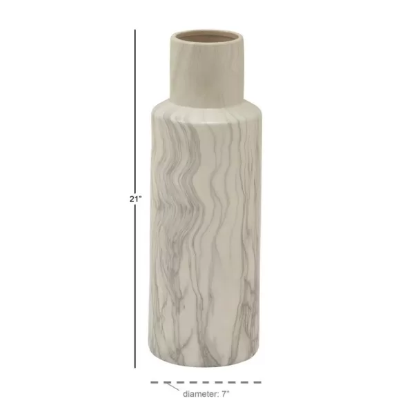 LITTON LANE 21 in. Classic Marble Cylinder White Ceramic Decorative Vase