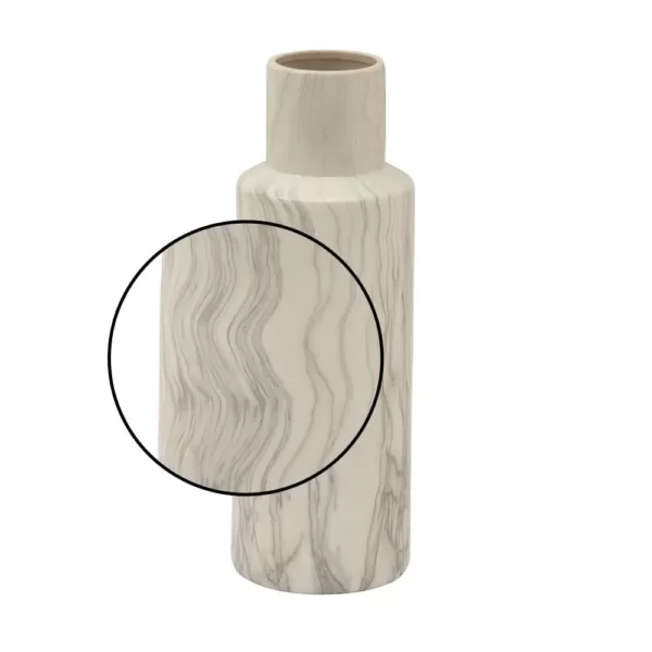 LITTON LANE 21 in. Classic Marble Cylinder White Ceramic Decorative Vase