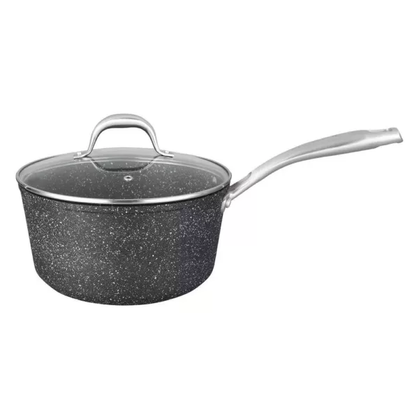 MasterPan Granite Ultra 2 qt. Cast Aluminum Nonstick Sauce Pan in Black with Glass Lid