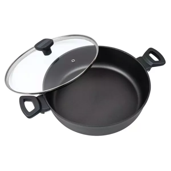 MasterPan Modern Series 5 qt. Cast Aluminum Nonstick Saute Pan in Black with Glass Lid