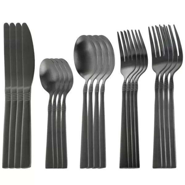 MegaChef Cravat 20-Piece Matte Black Flatware Utensil Set, 18/10 Stainless Steel Silverware Metal (Service for 4)