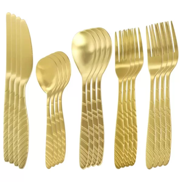 MegaChef La Vague 20-Piece Matte Gold Flatware Utensil Set, 18/10 Stainless Steel Silverware Metal (Service for 4)