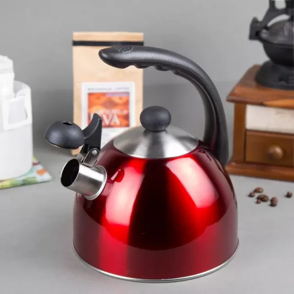 Creative Home Rhapsody 8.4-Cup Cranberry Stainless Steel Stovetop Tea Kettle with Whistle