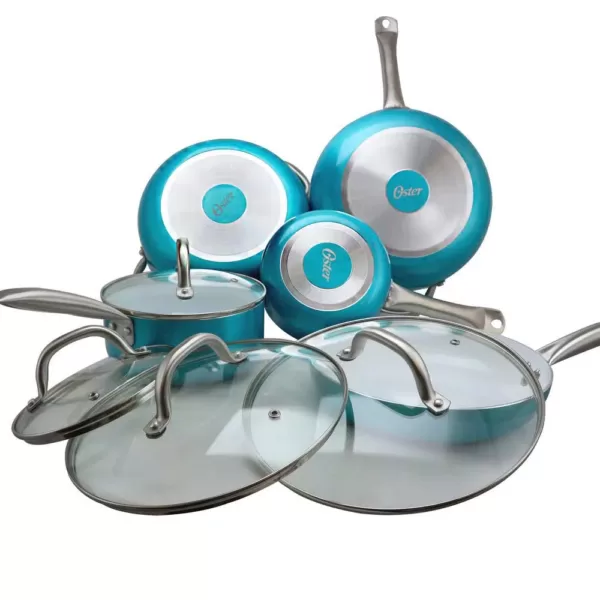 Oster Montecielo 9-Piece Aluminum Nonstick Cookware Set in Metallic Turquoise