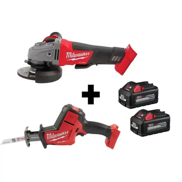 Milwaukee M18 FUEL 18-Volt 4-1/2 in./5 in. Brushless Cordless Grinder w/ Paddle Switch & M18 FUEL Hackzall w/ Two 6.0Ah Batteries