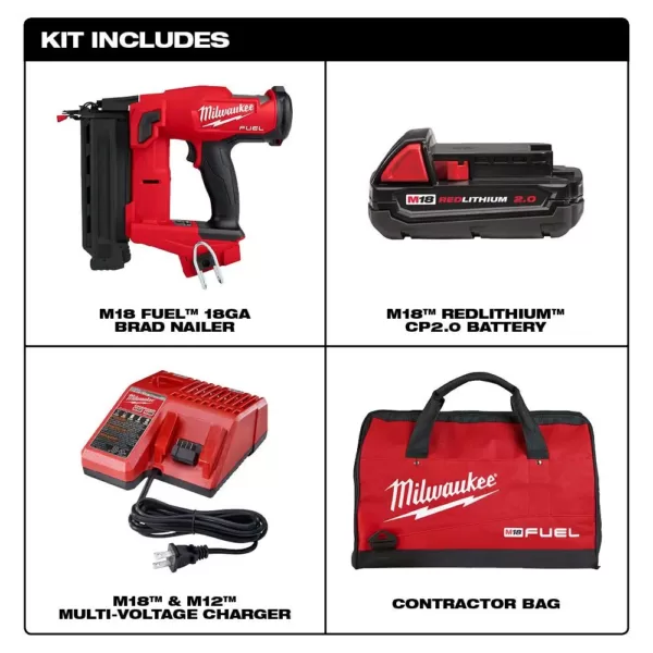 Milwaukee M18 FUEL 18-Volt 18-Gauge Lithium-Ion Brushless Cordless Gen II Brad Nailer Kit and Tinted Performance Safety Glasses