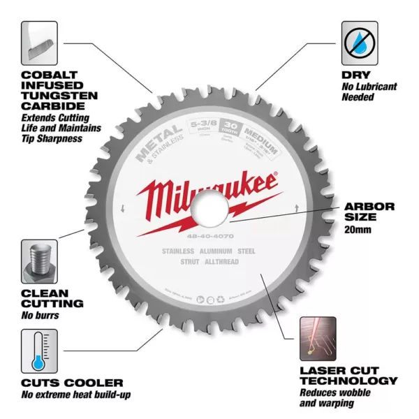 Milwaukee 5-3/8 in. x 30 Teeth Metal & Stainless Cutting Circular Saw Blade