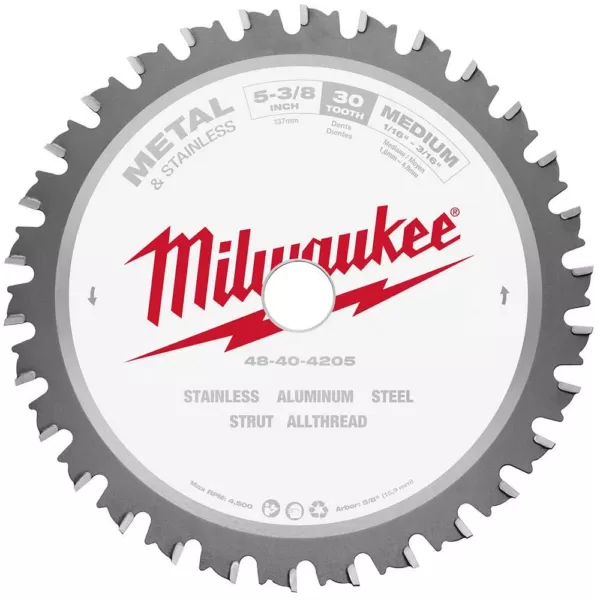 Milwaukee 5-3/8 in. x 30 Carbide Teeth Metal & Stainless Cutting Circular Saw Blade