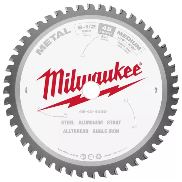 Milwaukee 6-1/2 in. x 48 Carbide Teeth Metal Cutting Circular Saw Blade